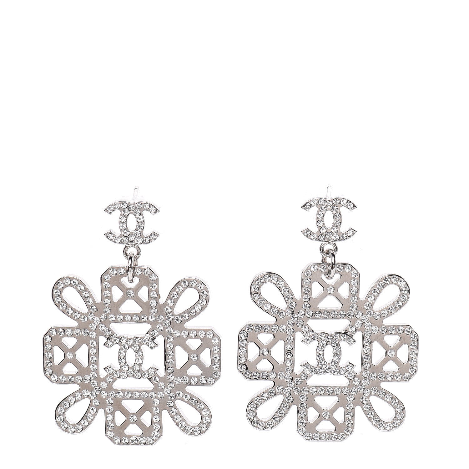 Chanel Crystal Strass Cross CC Earrings Silver 1 of 6