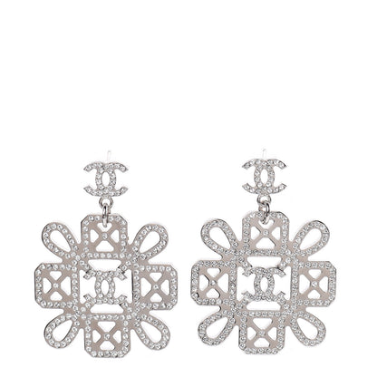 Chanel Crystal Strass Cross CC Earrings Silver 1 of 6