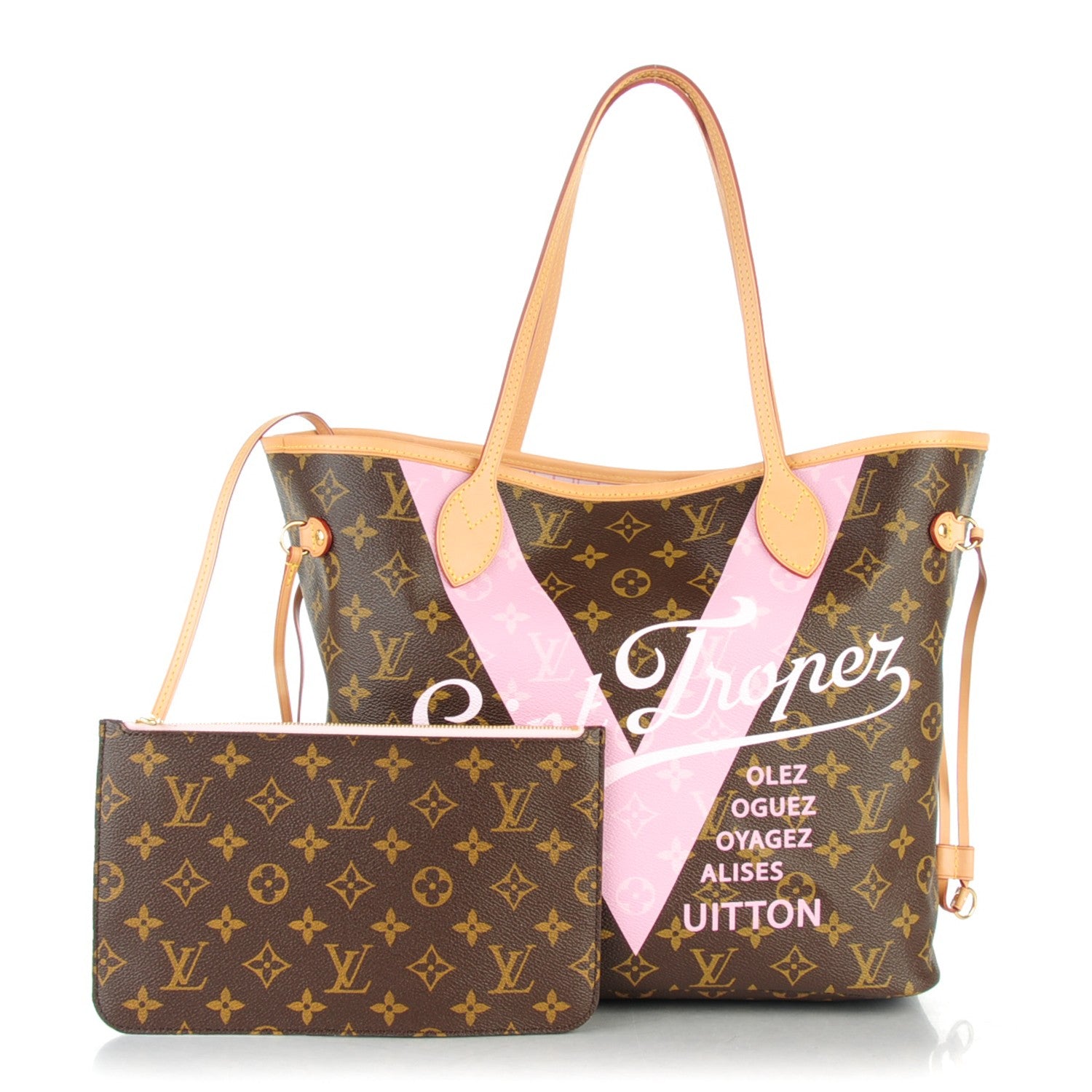 Louis Vuitton Monogram Saint Tropez V Neverfull MM Rose Ballerine 1 of 8