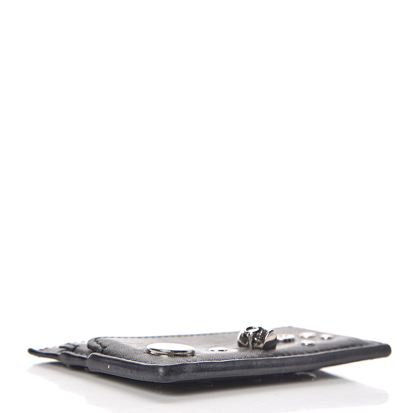 Calfskin Studded Skull Card Holder Black