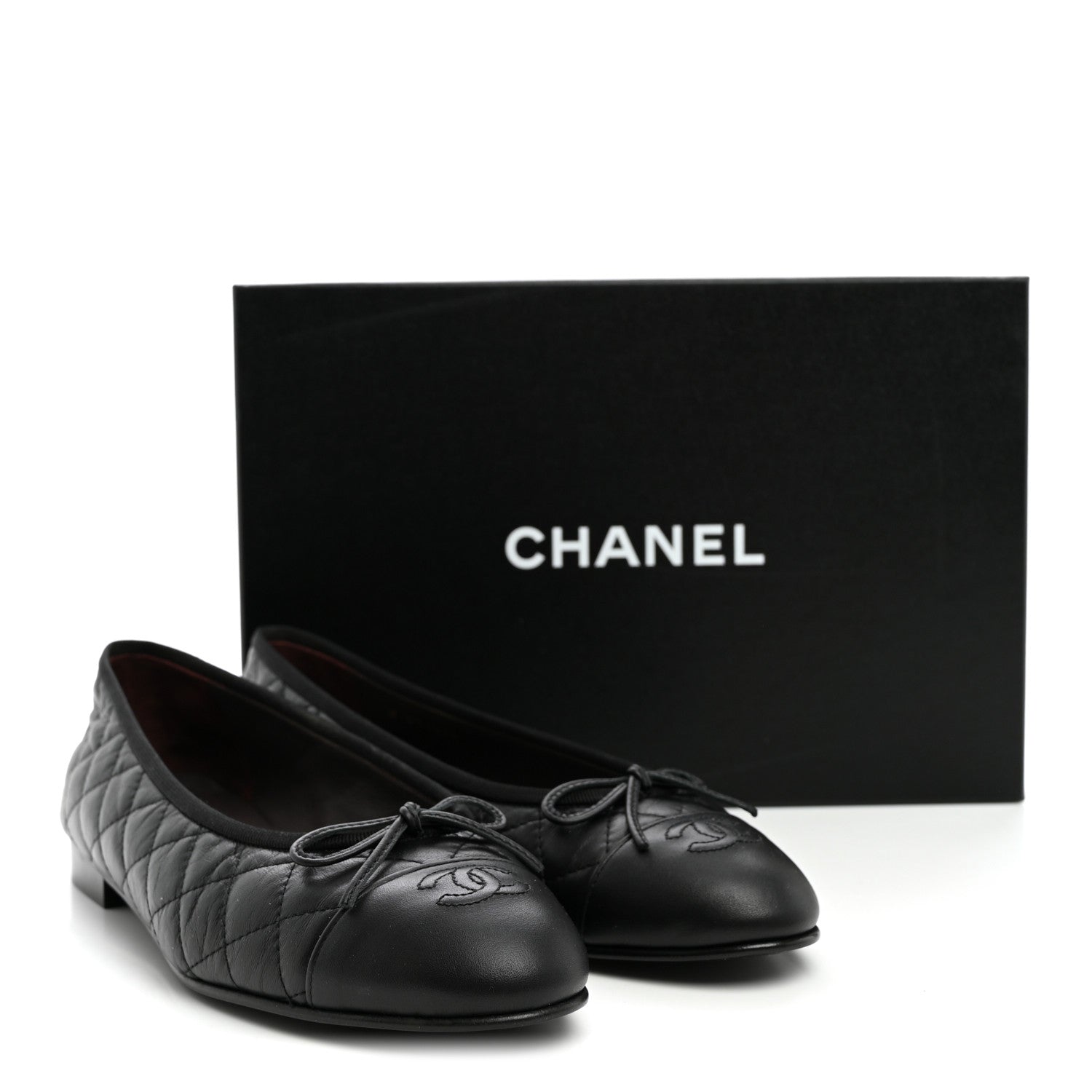 Chanel Aged Calfskin Quilted CC Cap Toe Ballerina Flats 41 Black 10 of 10