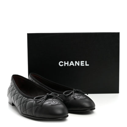 Chanel Aged Calfskin Quilted CC Cap Toe Ballerina Flats 41 Black 10 of 10