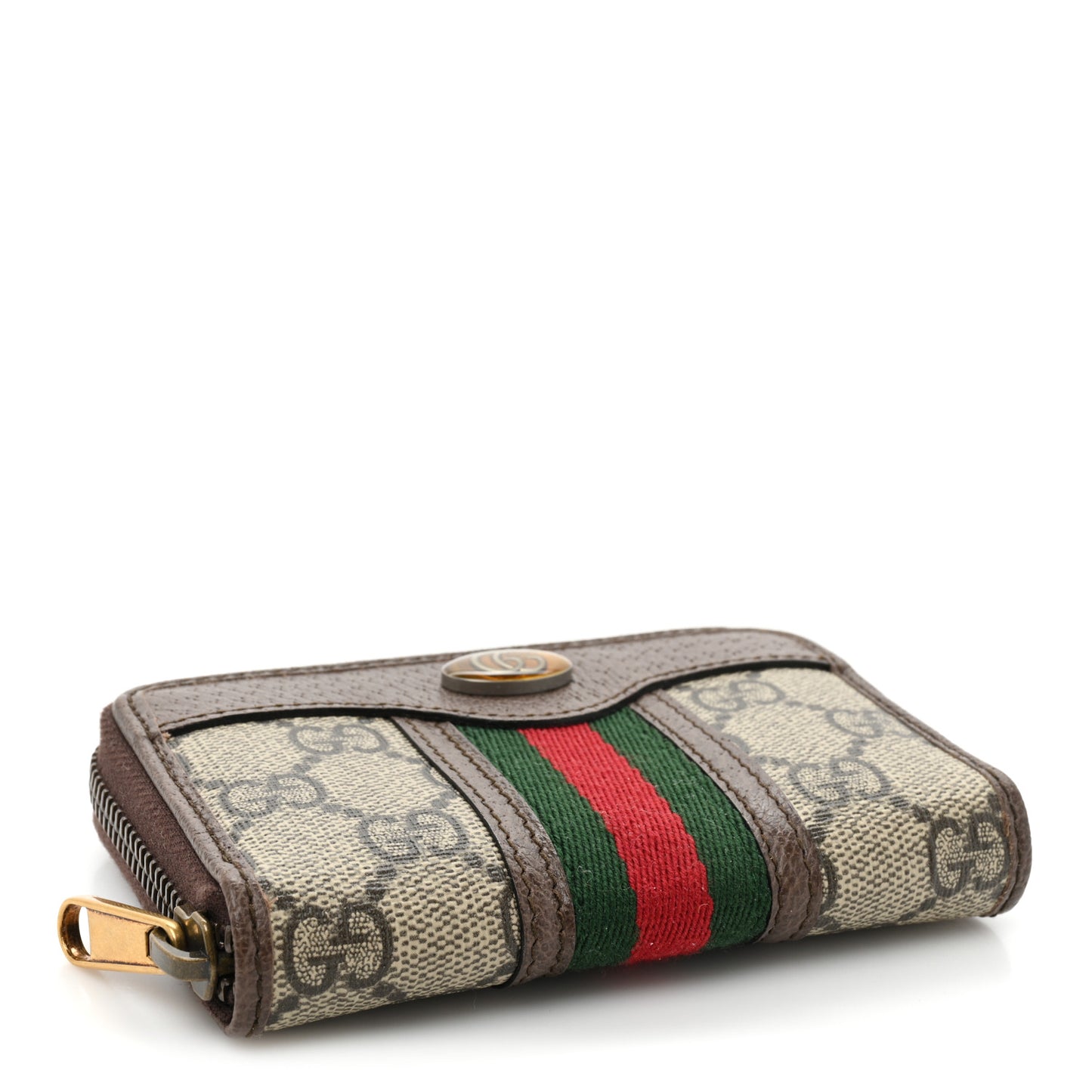 GG Supreme Web Ophidia Zip Around Card Case Brown