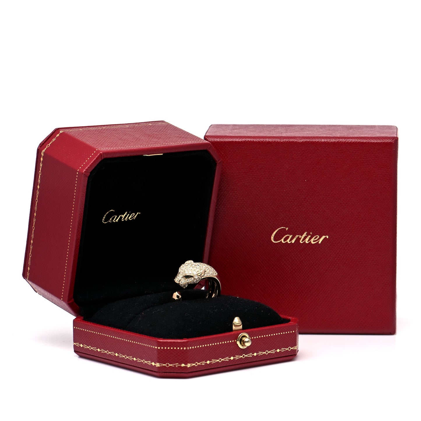 18K Yellow Gold Diamond Emerald Panthere De Cartier Band Ring 58 8.25