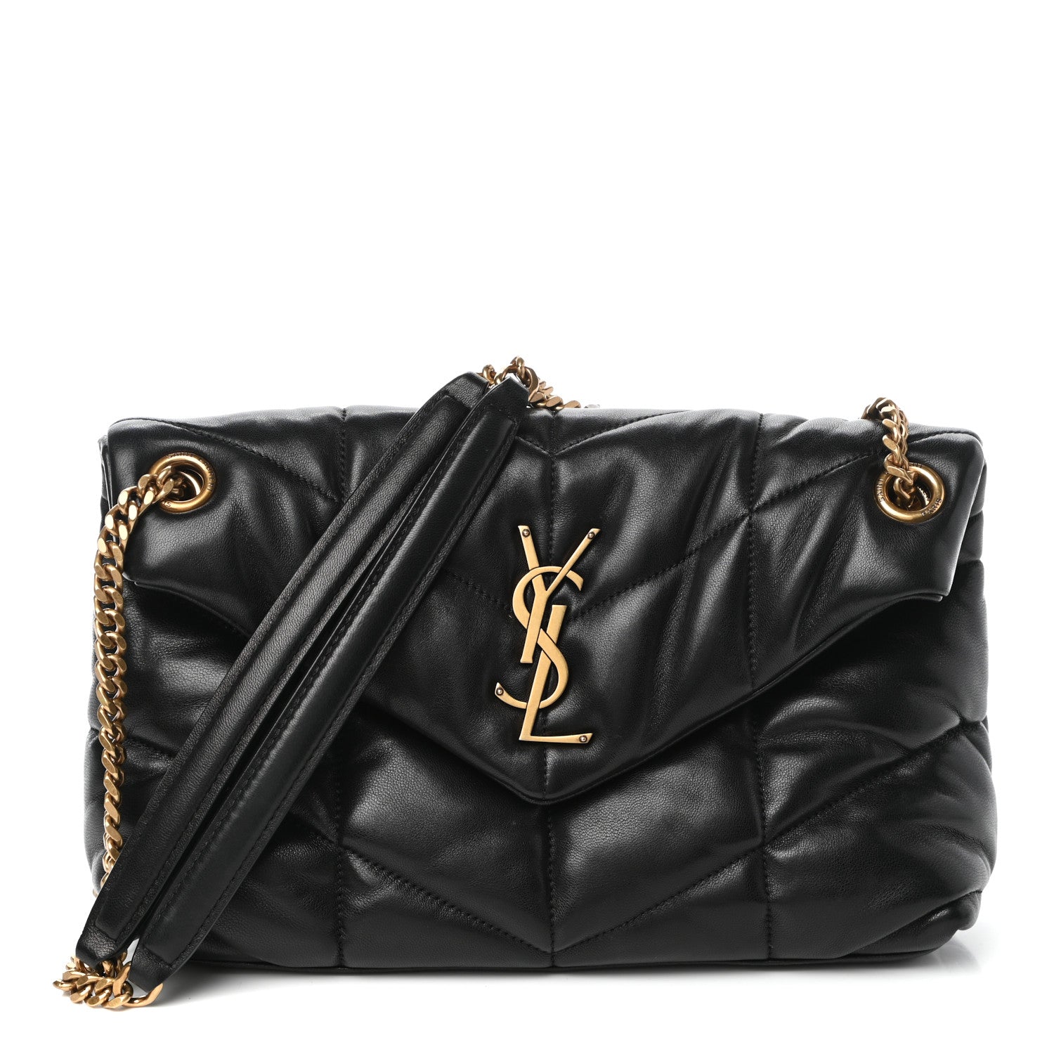 Saint Laurent Lambskin Quilted Small Loulou Puffer Monogram Chain Satchel Black 1 of 9