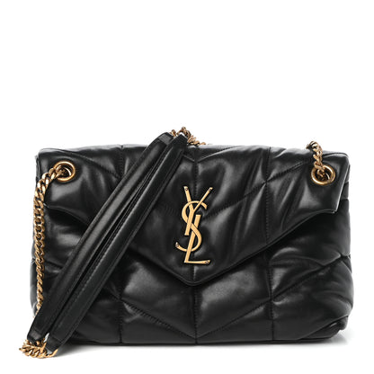 Saint Laurent Lambskin Quilted Small Loulou Puffer Monogram Chain Satchel Black 1 of 9