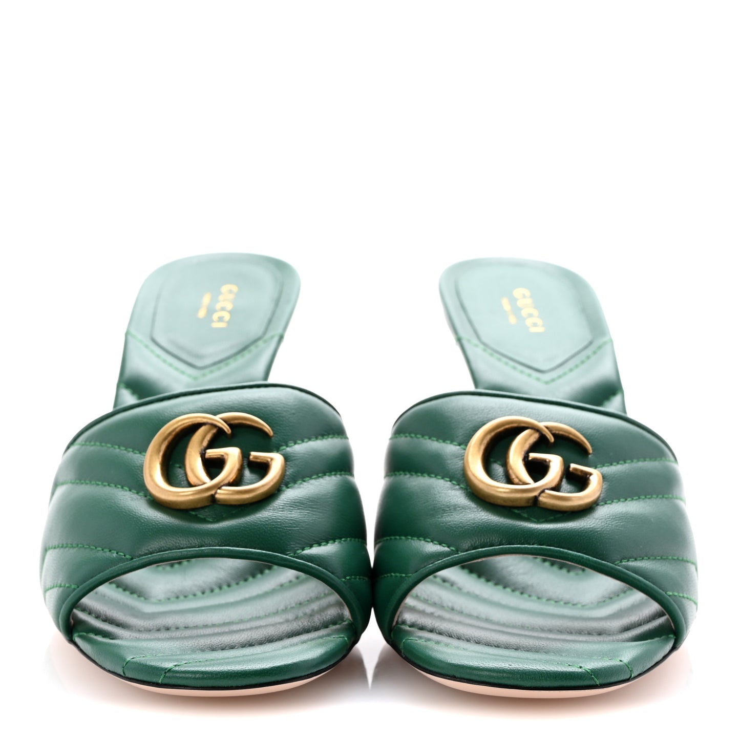 Nappa Matelasse GG Marmont 75mm Slide Sandals 41 Emerald