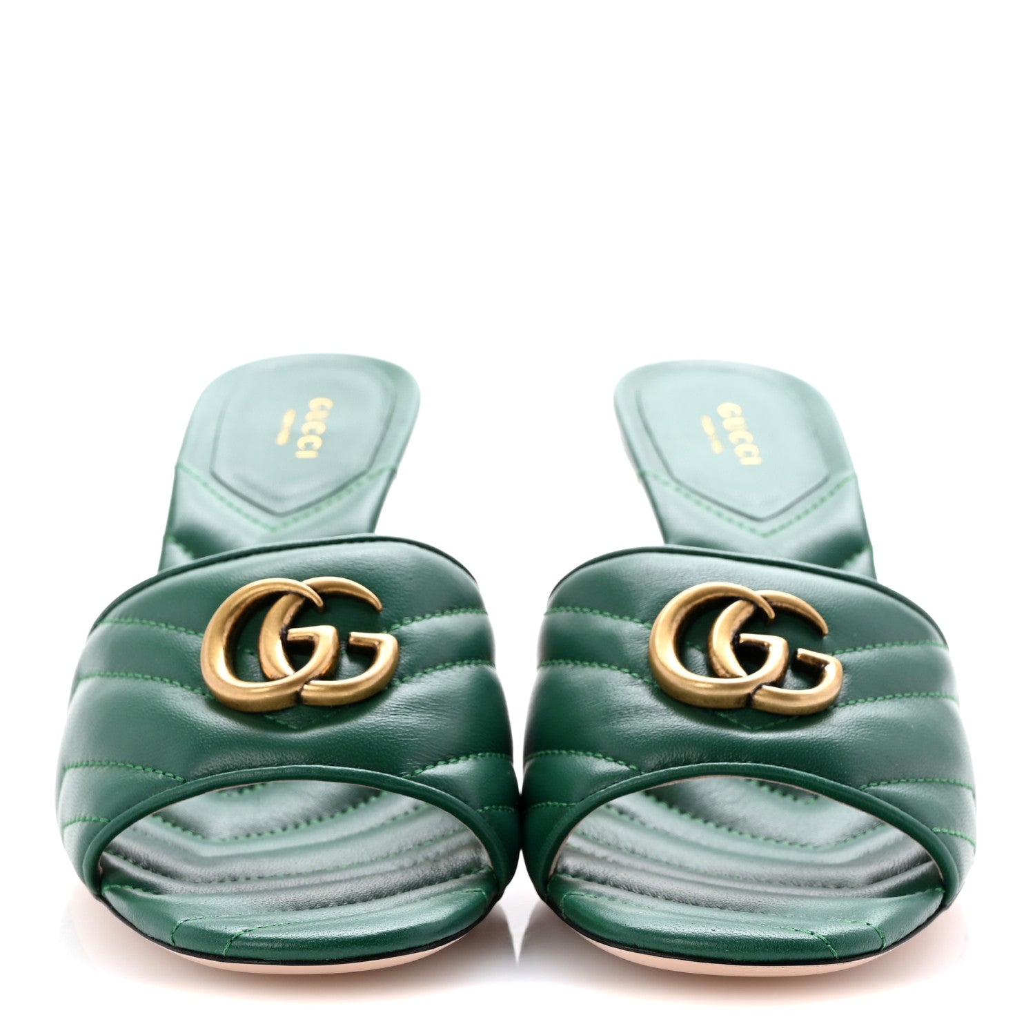 Gucci Nappa Matelasse GG Marmont 75mm Slide Sandals 41 Emerald 3 of 9