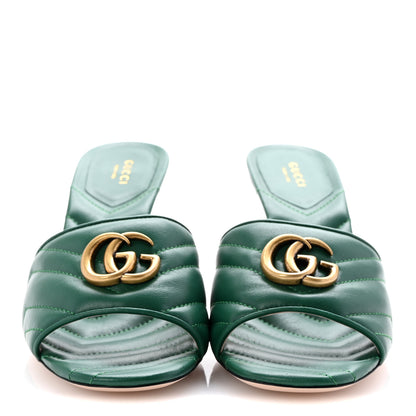 Gucci Nappa Matelasse GG Marmont 75mm Slide Sandals 41 Emerald 3 of 9