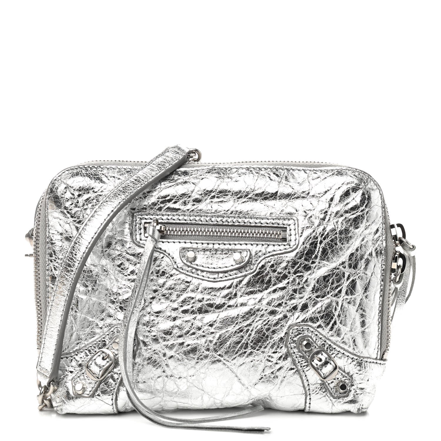 Balenciaga Metallic Calfskin Classic Silver Hardware Pouch With A Chain Crossbody Silver 1 of 9