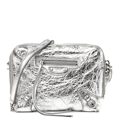 Balenciaga Metallic Calfskin Classic Silver Hardware Pouch With A Chain Crossbody Silver 1 of 9