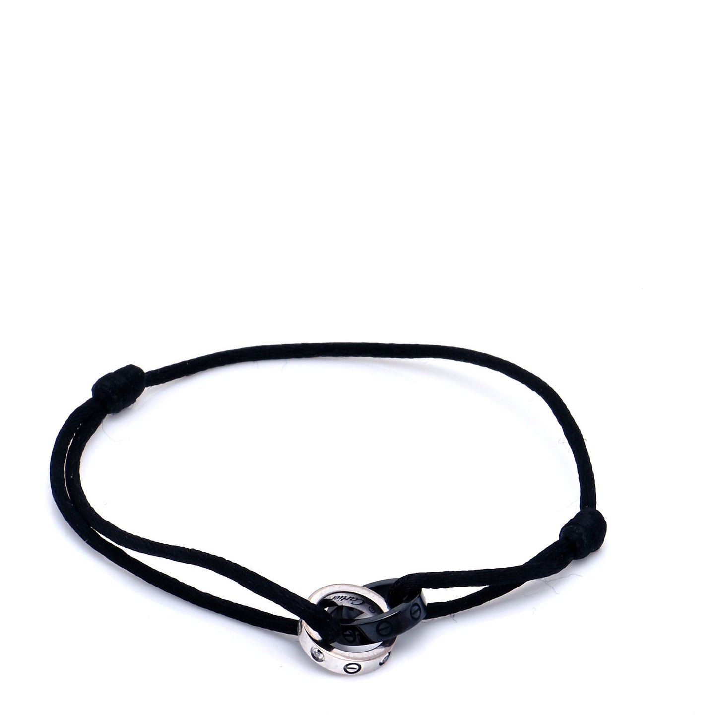 18K White Gold Ceramic 4 Diamond LOVE Cord Bracelet Black