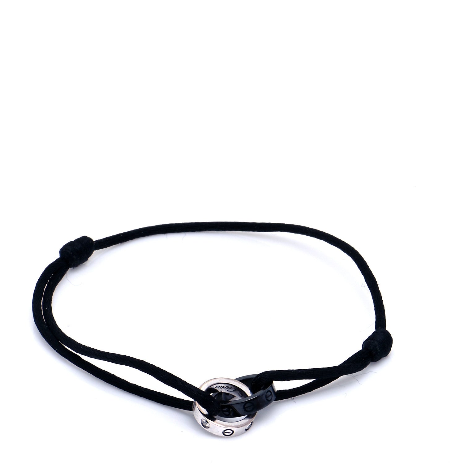 Cartier 18K White Gold Ceramic 4 Diamond LOVE Cord Bracelet Black 1 of 8