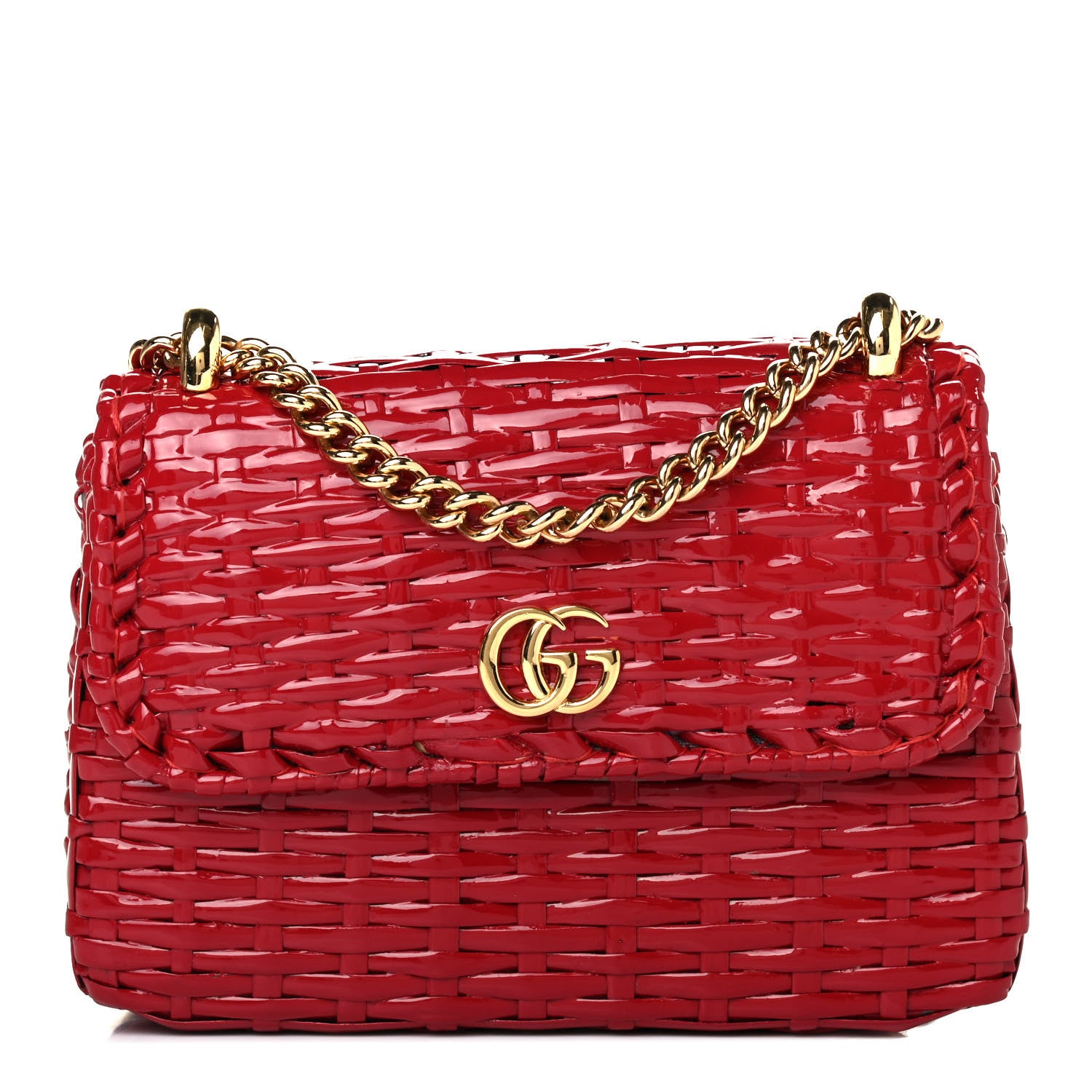 Gucci Glazed Wicker Mini Cestino Shoulder Bag Red 1 of 4