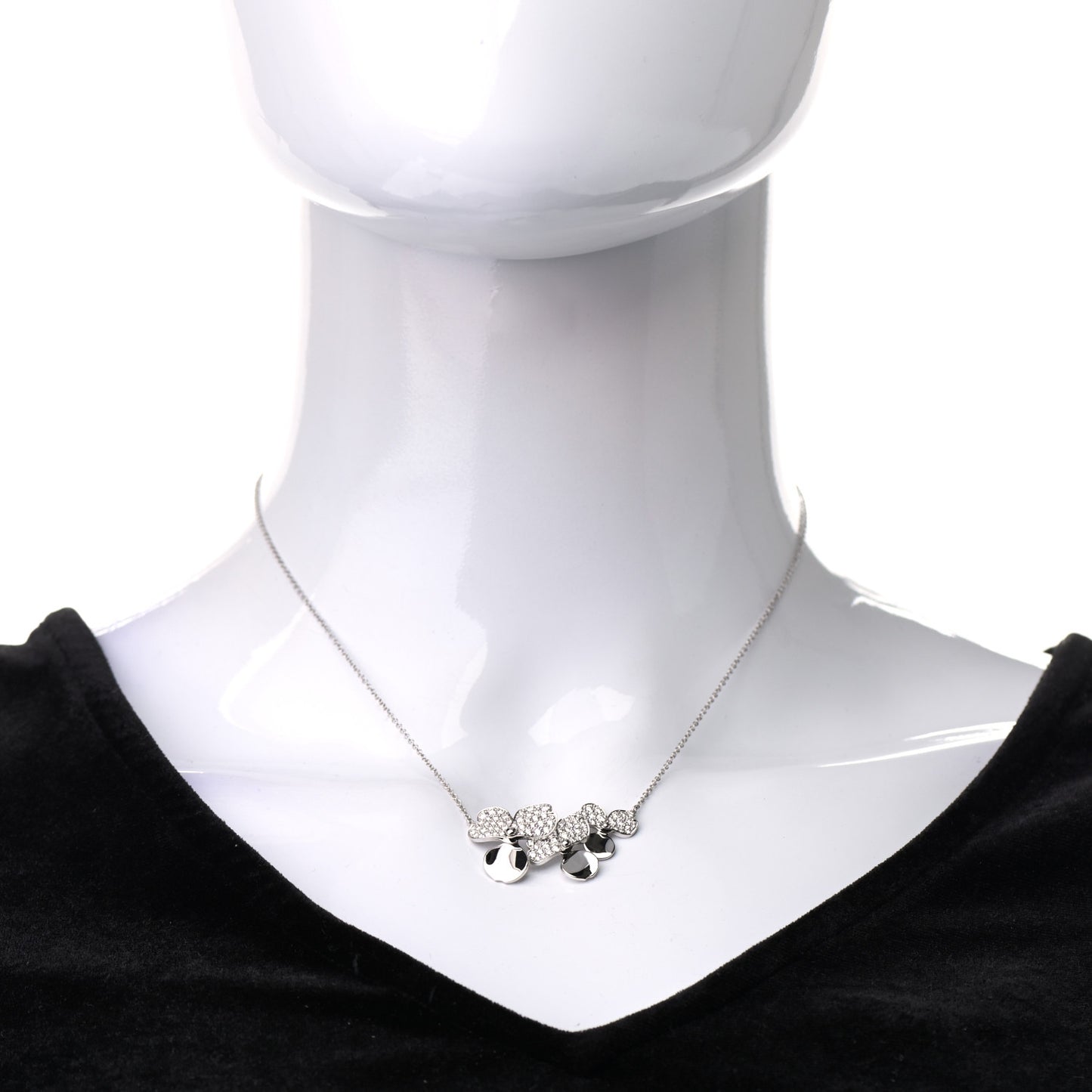 Platinum Diamond Mini Paper Flowers Cluster Pendant Necklace