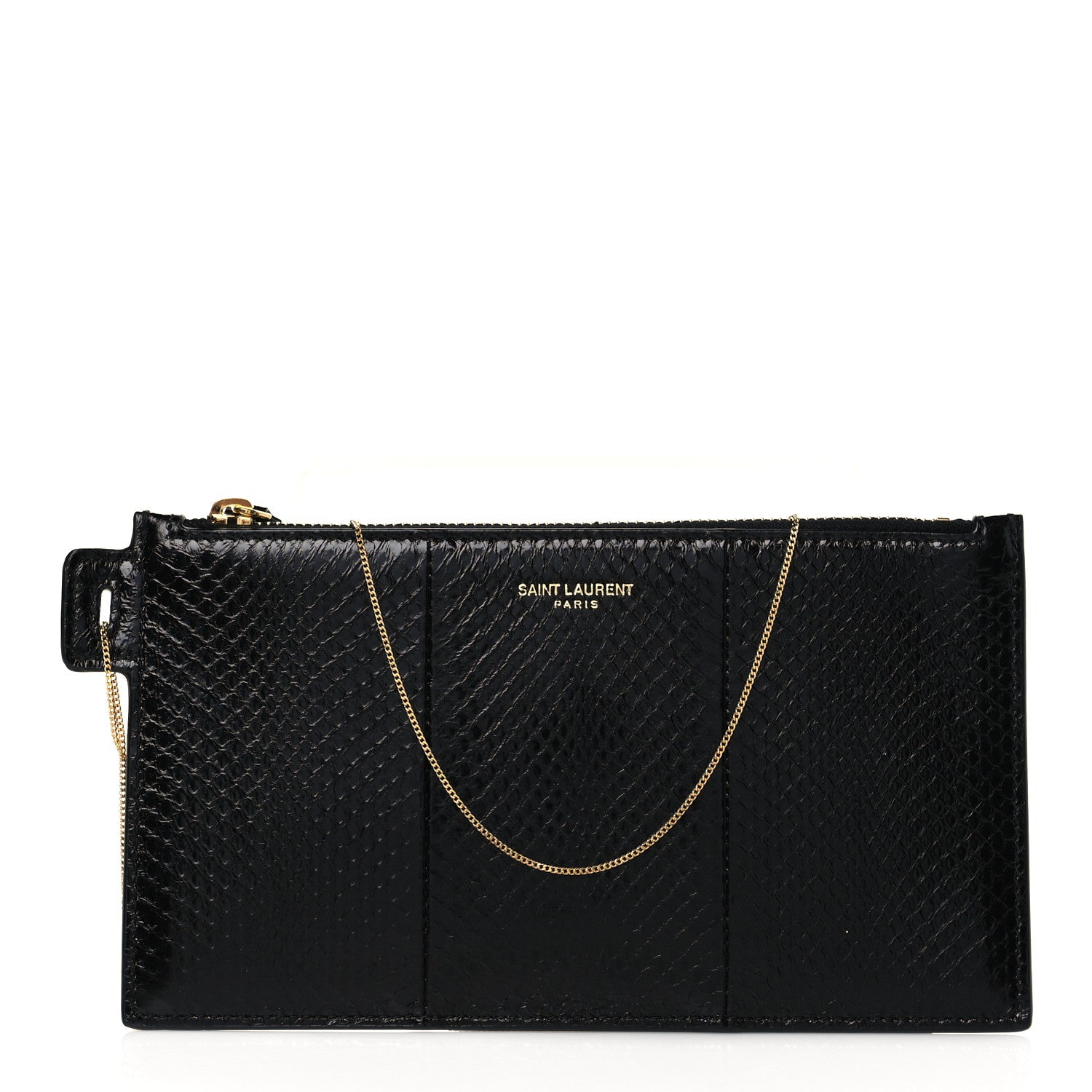 Saint Laurent Snakeskin Pouch With Chain Black 1 of 8