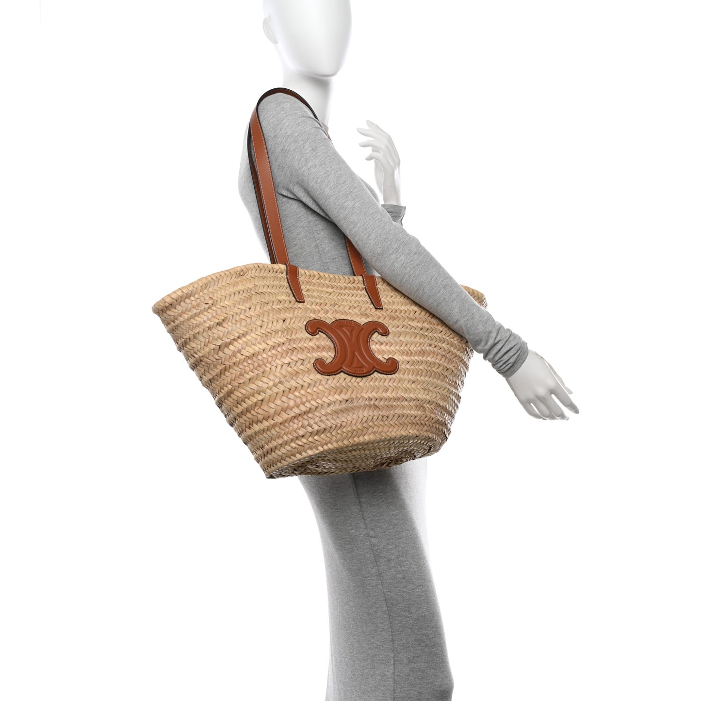 Raffia Calfskin Triomphe Medium Panier Tan