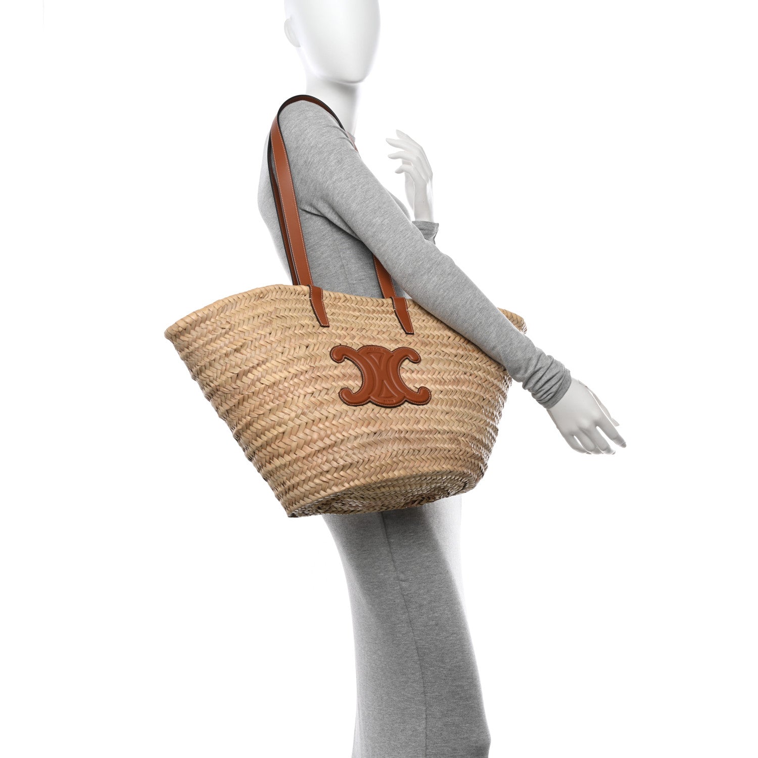 Celine Raffia Calfskin Triomphe Medium Panier Tan 2 of 10