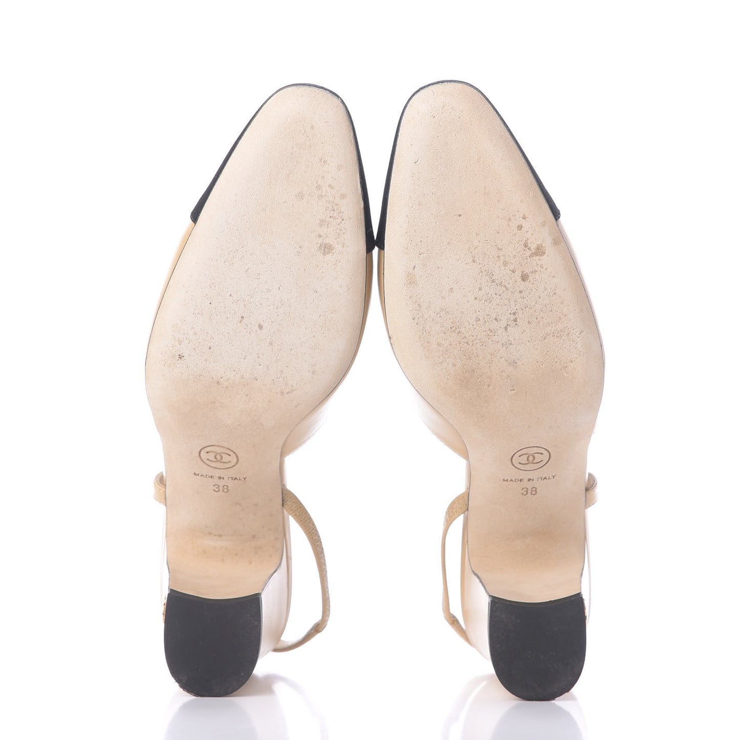 Goatskin Grosgrain Cap Toe CC Slingback Sandals 38 Beige Black