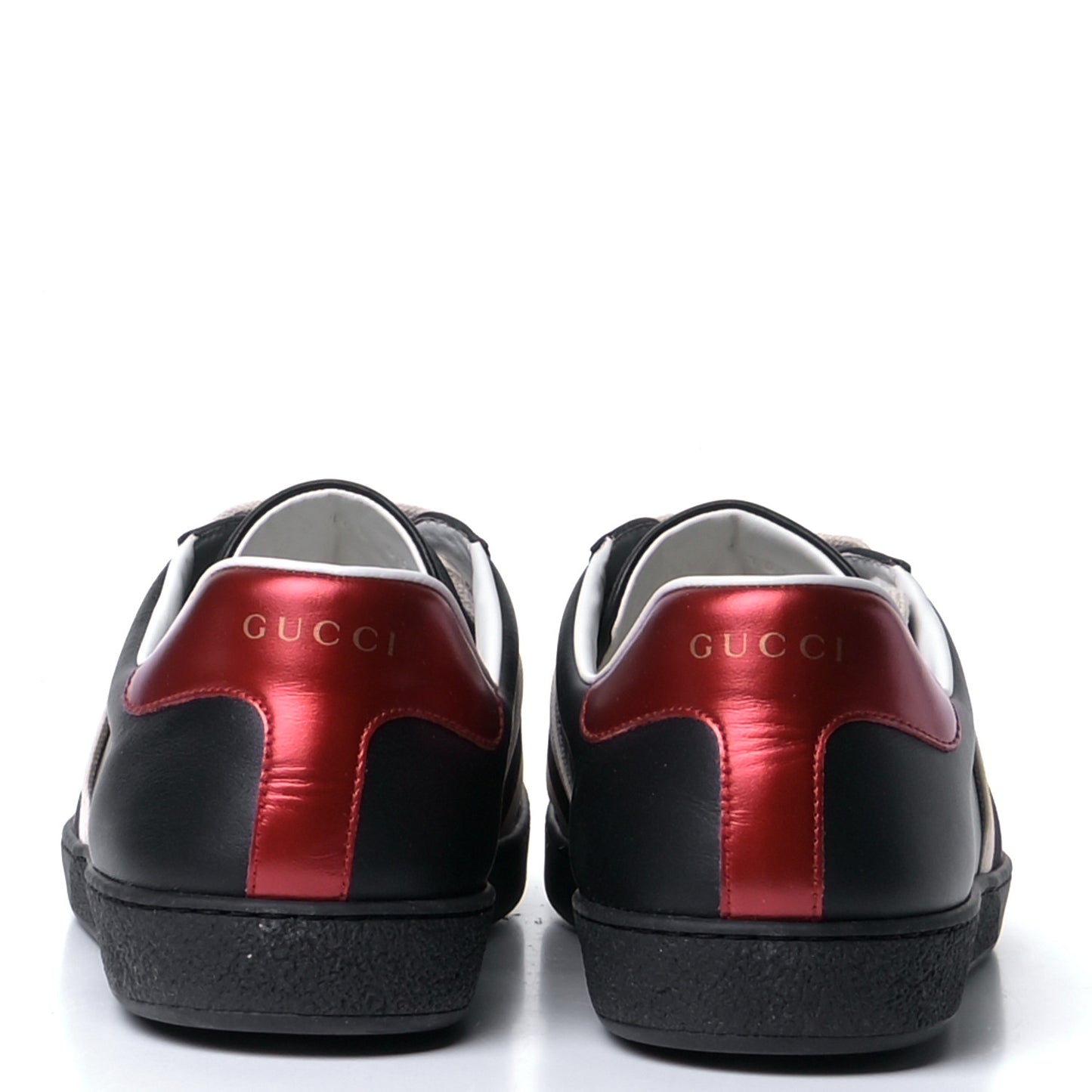 Calfskin Stripe Mens New Ace Sneakers 10.5 Black Ecru Red Flame