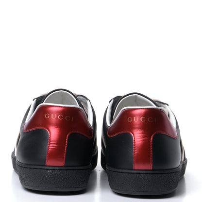 Gucci Calfskin Stripe Mens New Ace Sneakers 10.5 Black Ecru Red Flame 5 of 9