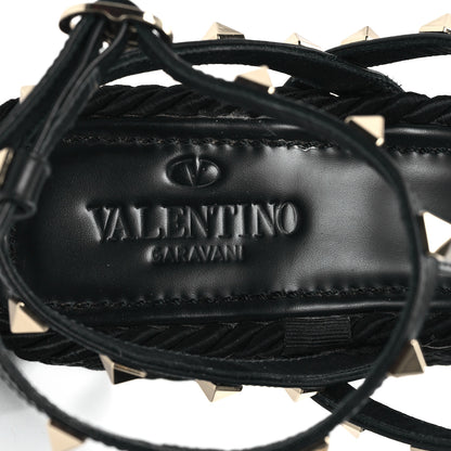 Valentino Garavani Calfskin Rockstud Ankle Strap Torchon Espadrille Caged 25/95mm Wedge Sandals 40 Black 8 of 9