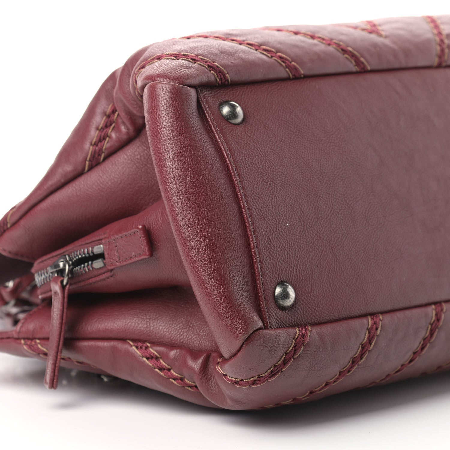 Chanel Calfskin Chevron Stitched Shopping Bag Dark Red 8 of 9