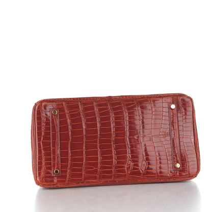 Hermes Shiny Porosus Crocodile Horseshoe Birkin 35 Rouge H Graphite 6 of 24