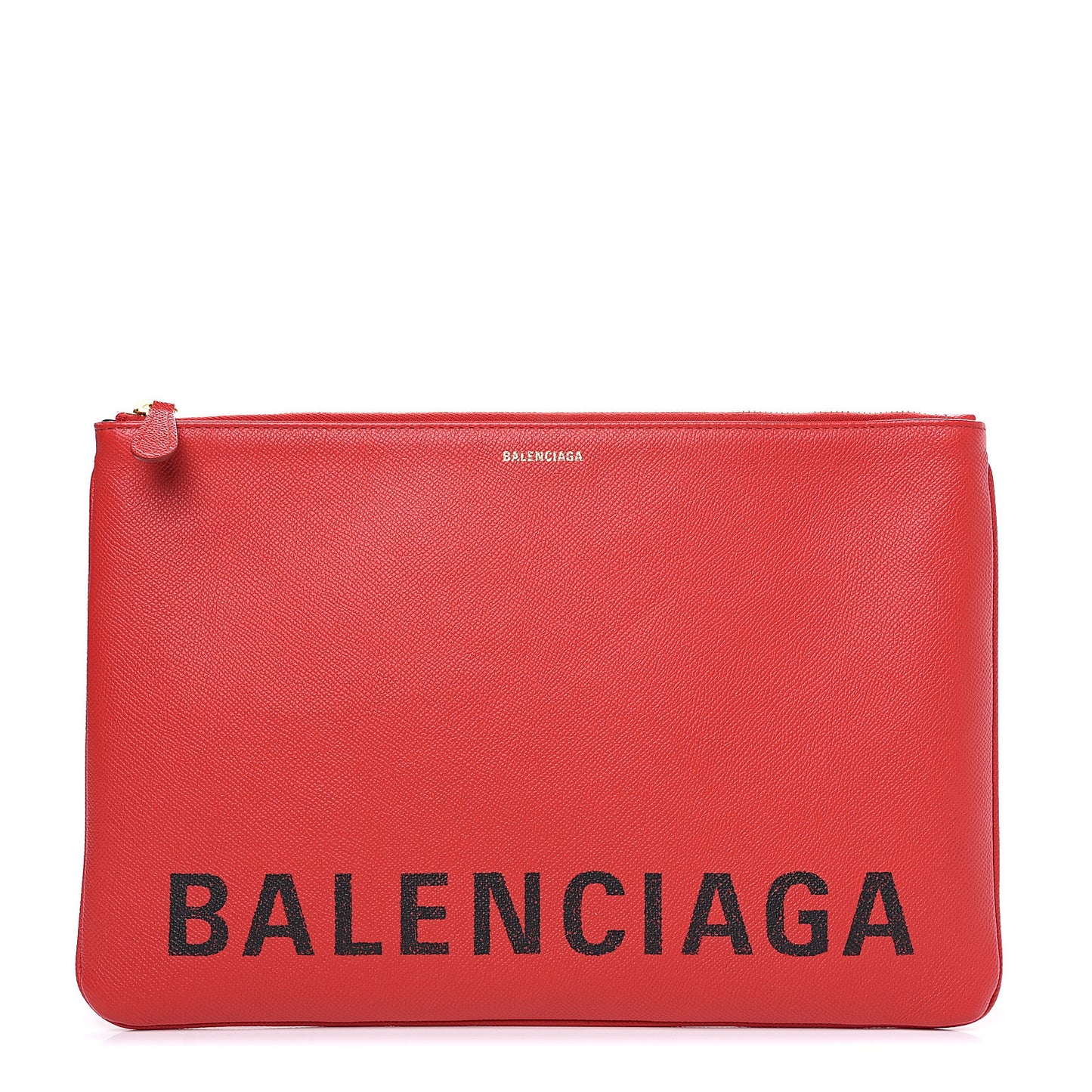Calfskin Logo Large Zip Pouch Rouge Coquelicot