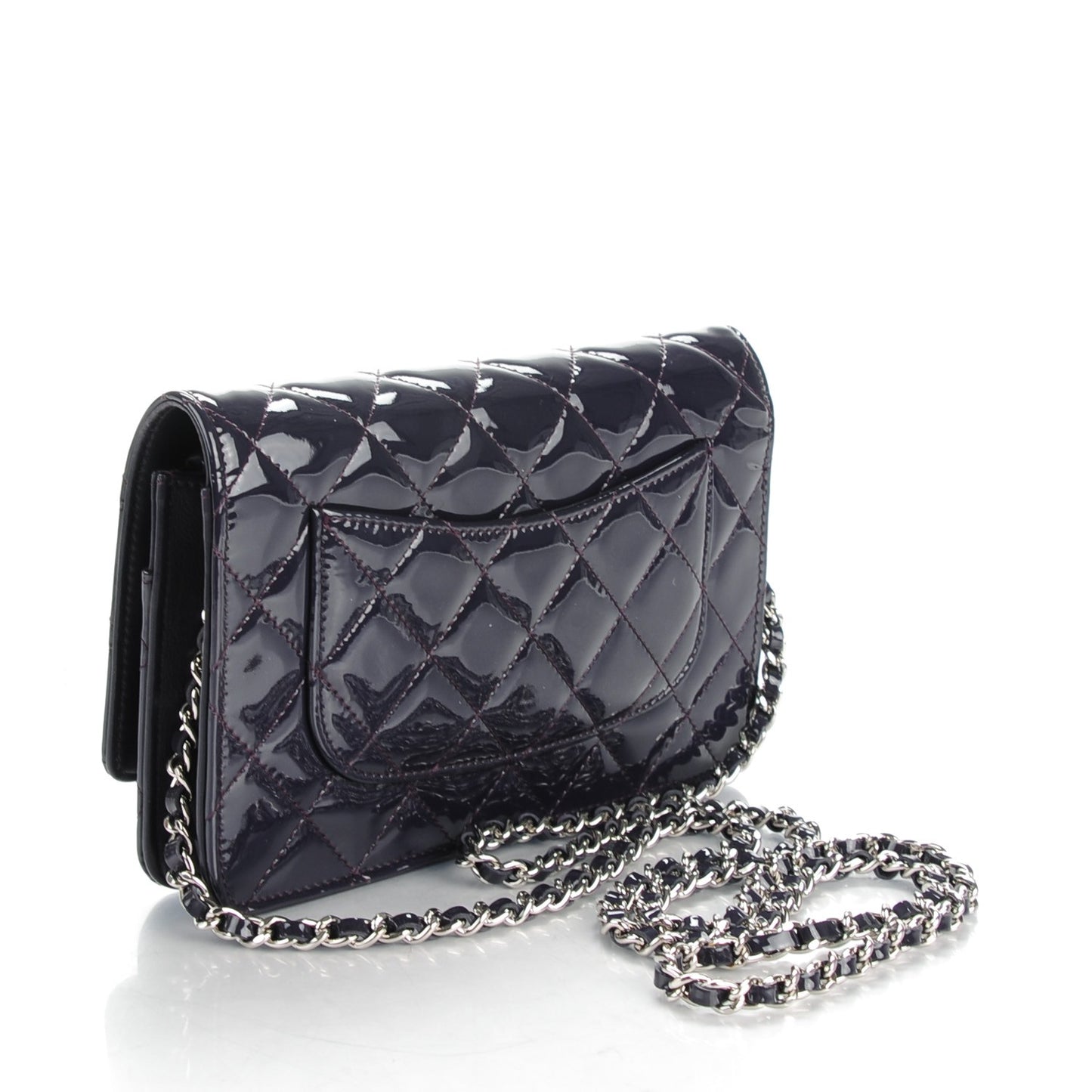 Patent Quilted Wallet On Chain WOC Dark Purple