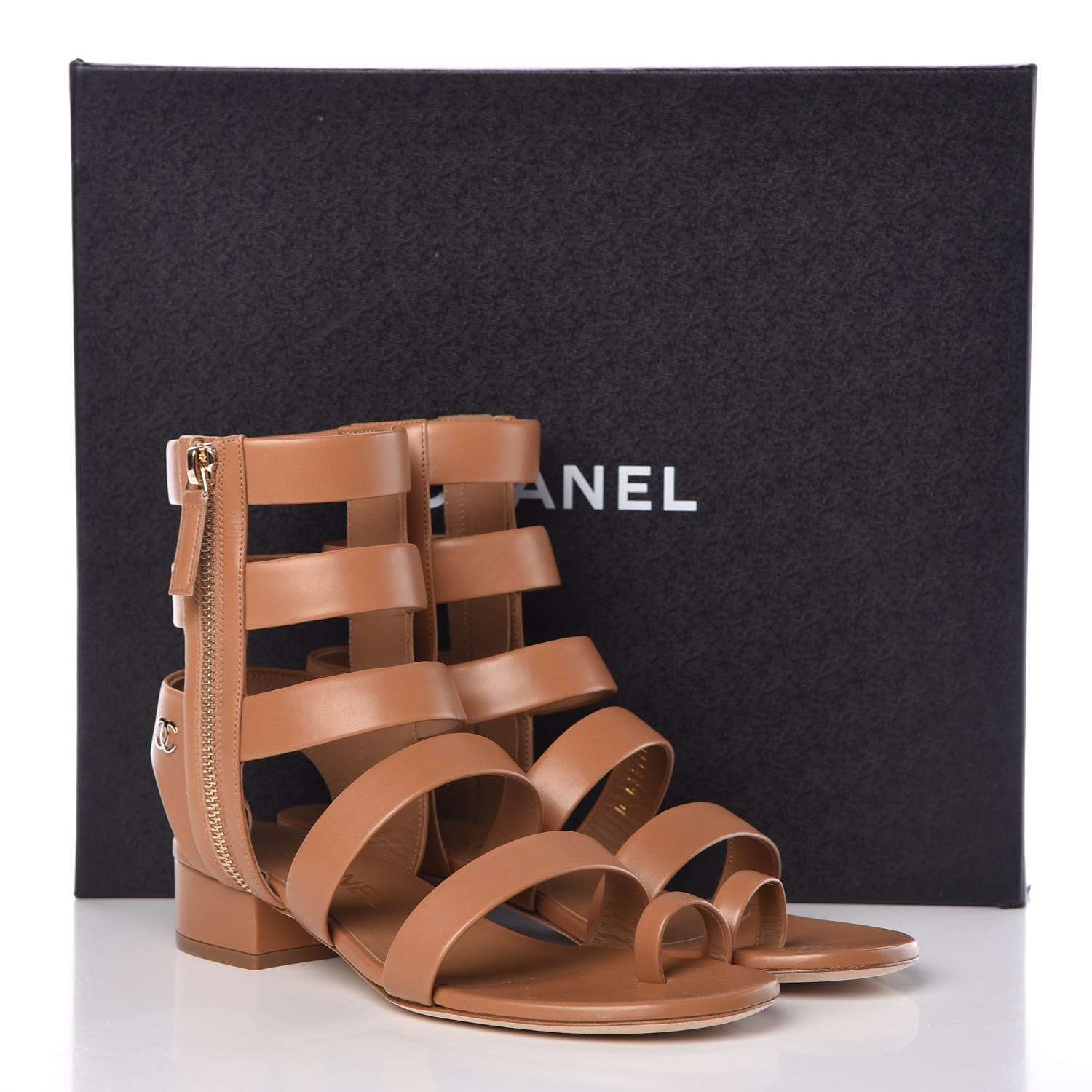 Chanel Calfskin Gladiator Sandals 36.5 Brown 10 of 10
