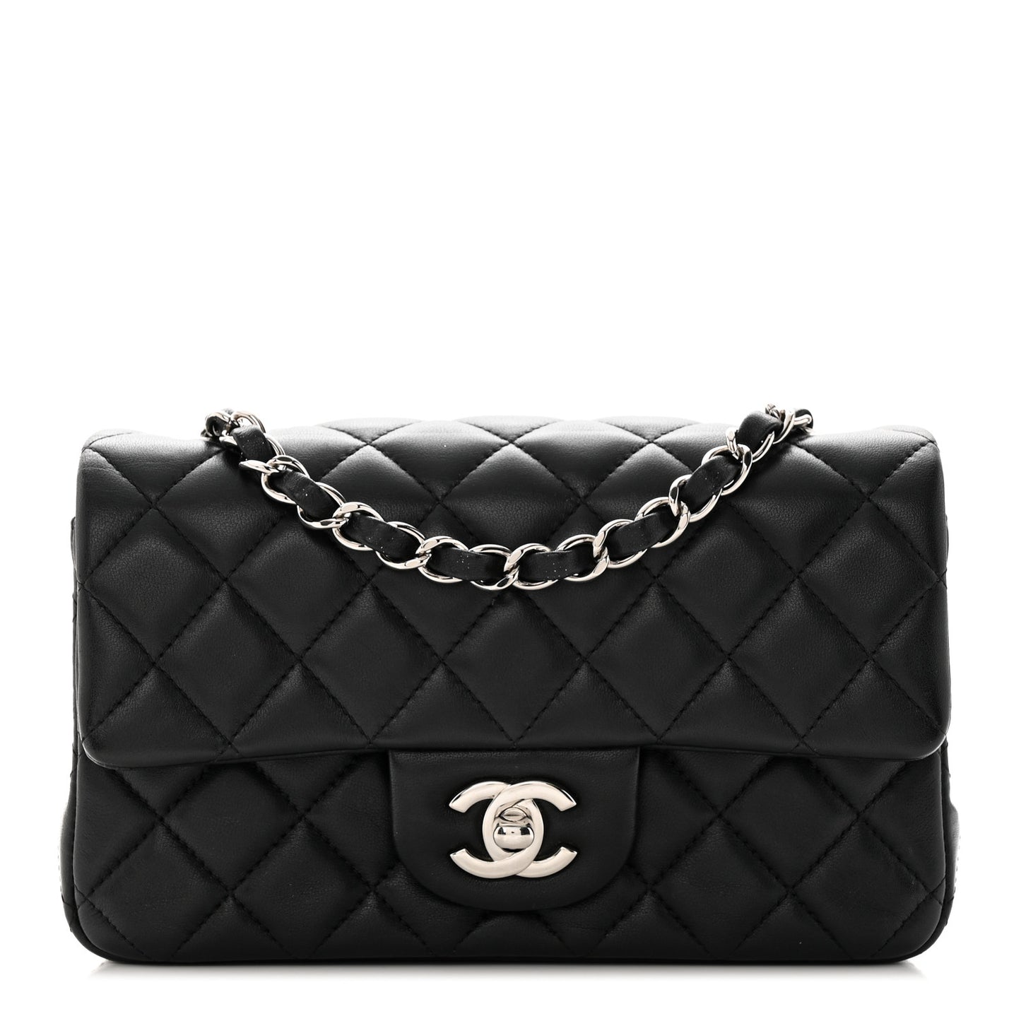 Lambskin Quilted Mini Rectangular Flap Black