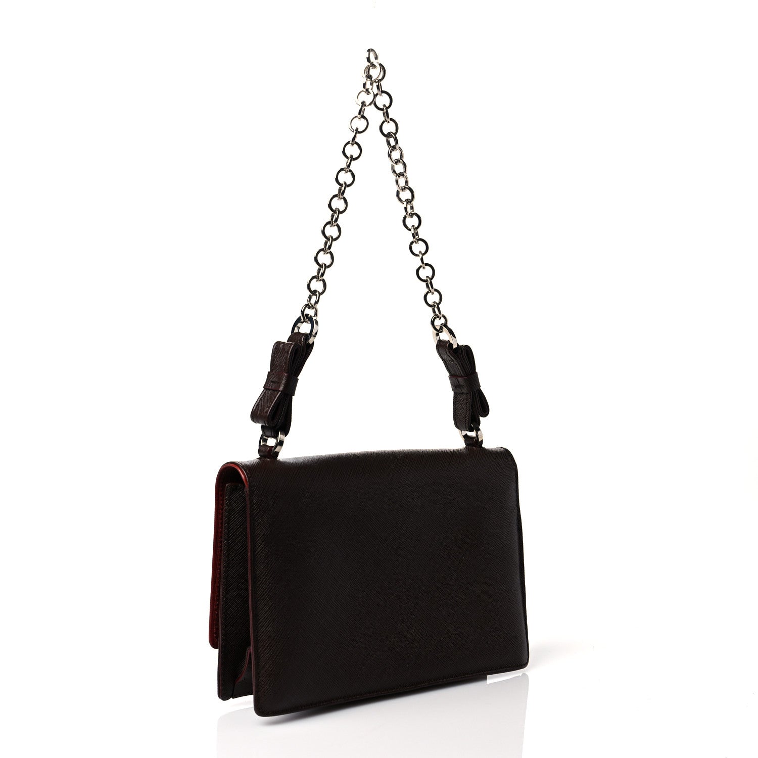 Salvatore Ferragamo Printed Calfskin Gancini Bow Chain Shoulder Bag Black Red 2 of 8