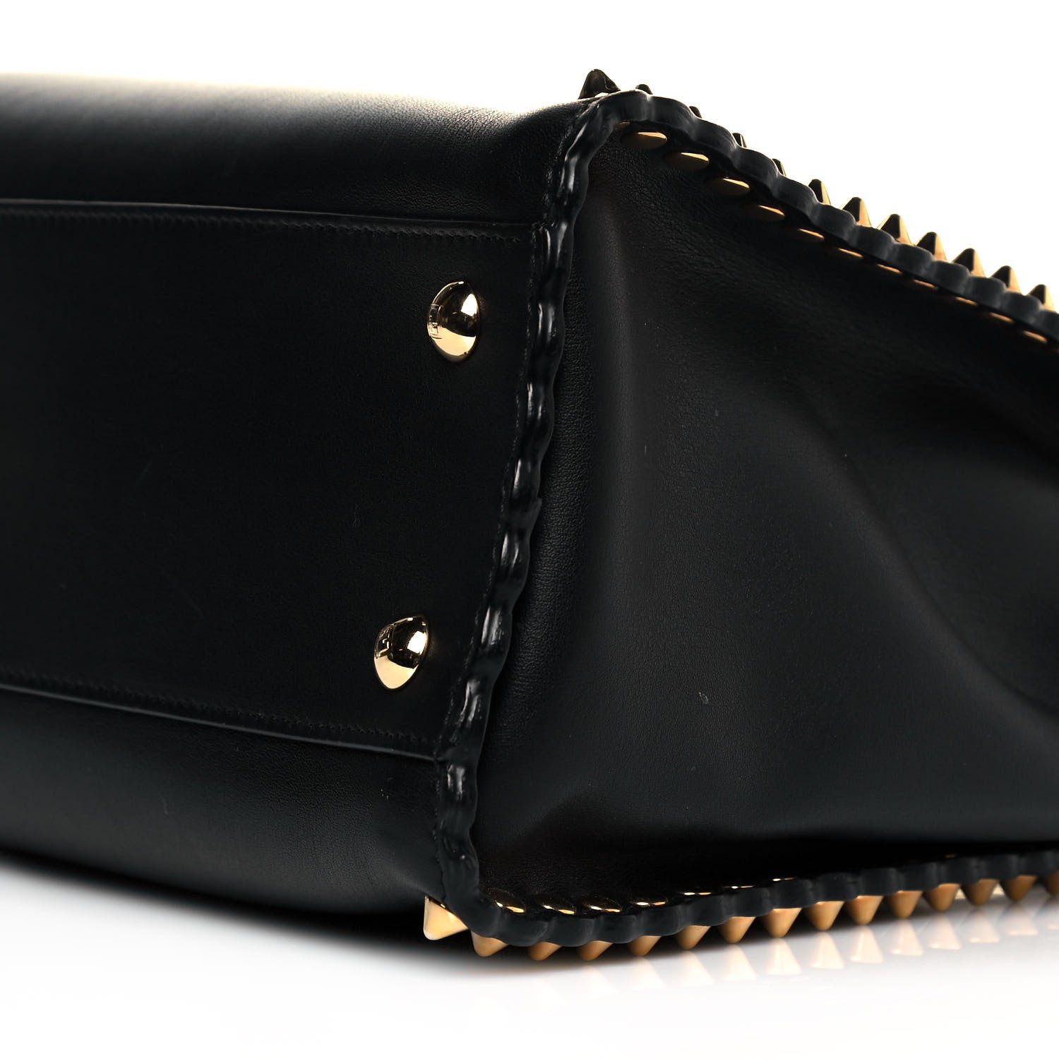 Fendi Vitello Seta Shiny Nappa Scalloped Studded Medium Peekaboo Iconic Satchel Black 13 of 17