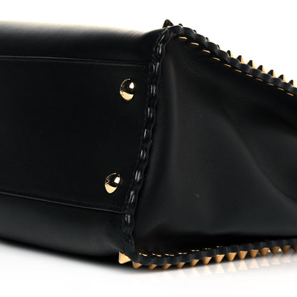 Fendi Vitello Seta Shiny Nappa Scalloped Studded Medium Peekaboo Iconic Satchel Black 13 of 17