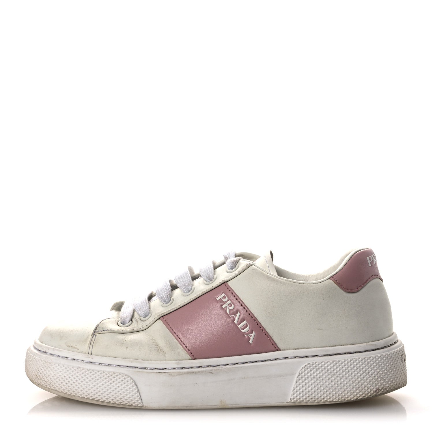 Prada Vitello Soft Logo 45mm Platform Sneakers 35.5 White Pink 1 of 15