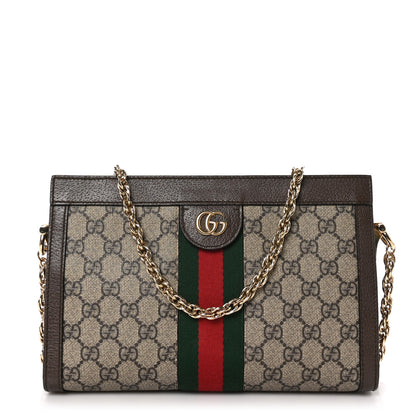 Gucci GG Supreme Monogram Web Small Ophidia Chain Shoulder Bag Brown 1 of 11