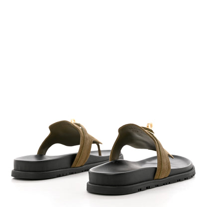 Hermes Suede Goatskin Womens Empire Sandals 37 Vert Toundra 4 of 10
