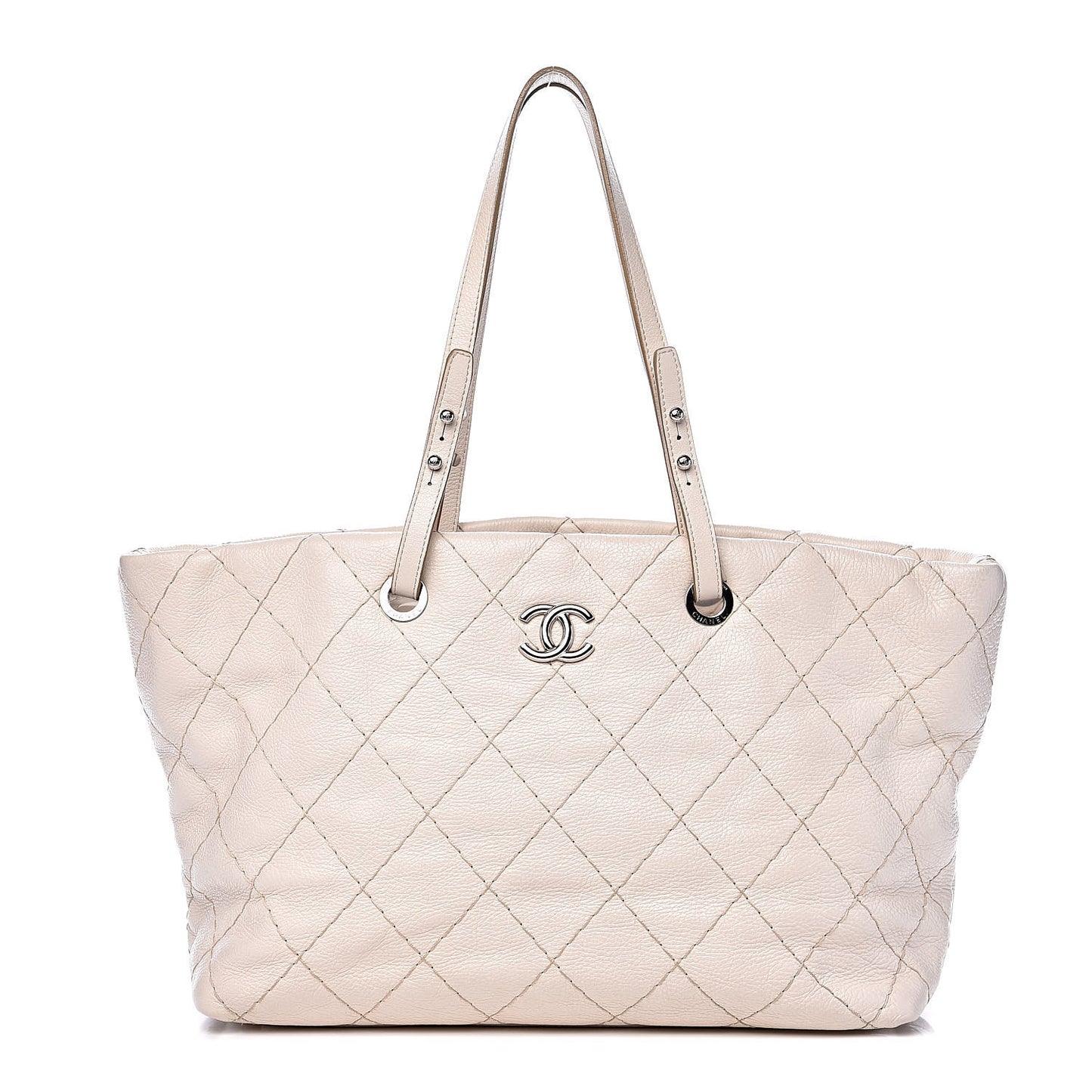 Glazed Calfskin Large On The Road Tote Light Beige
