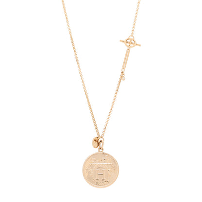 Hermes 18K Rose Gold Diamond MM Ex-Libris Pendant Necklace 1 of 4