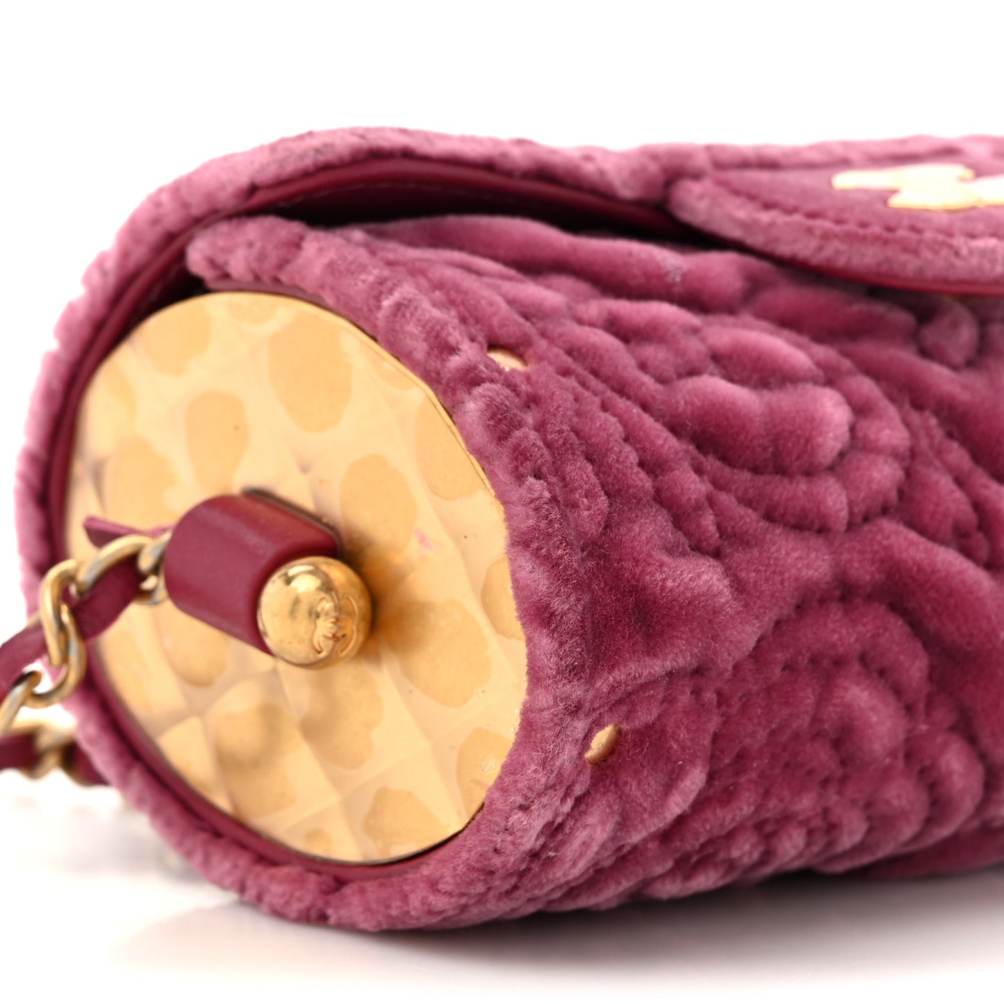 Velvet Camellia Embossed Jewel Belt Card Holder With Chain Pink