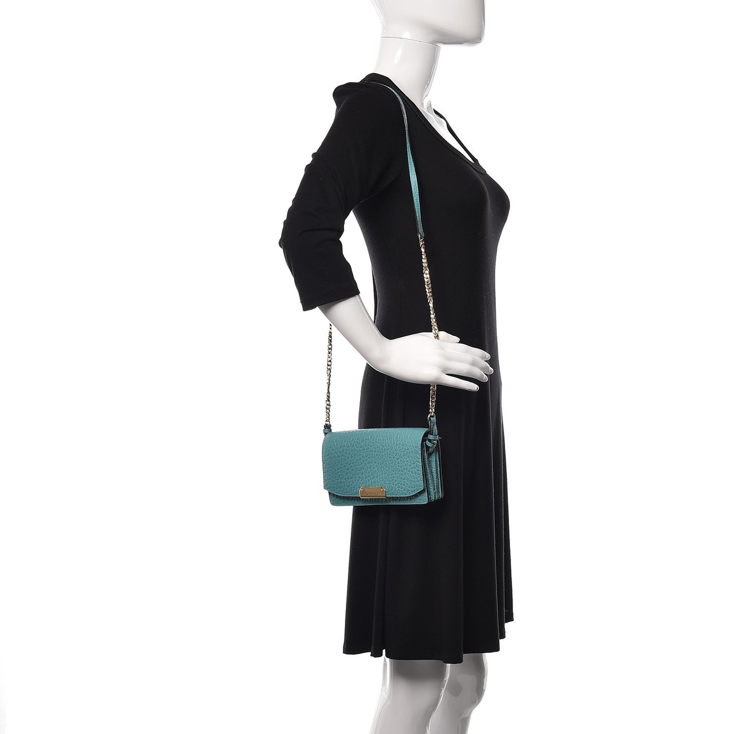 Signature Grain Small Madison Chain Clutch Aqua Green