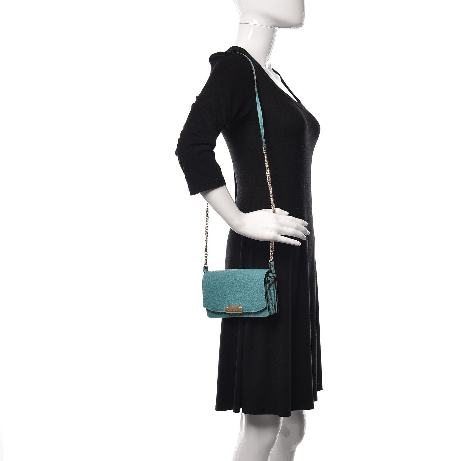 Burberry Signature Grain Small Madison Chain Clutch Aqua Green 2 of 9
