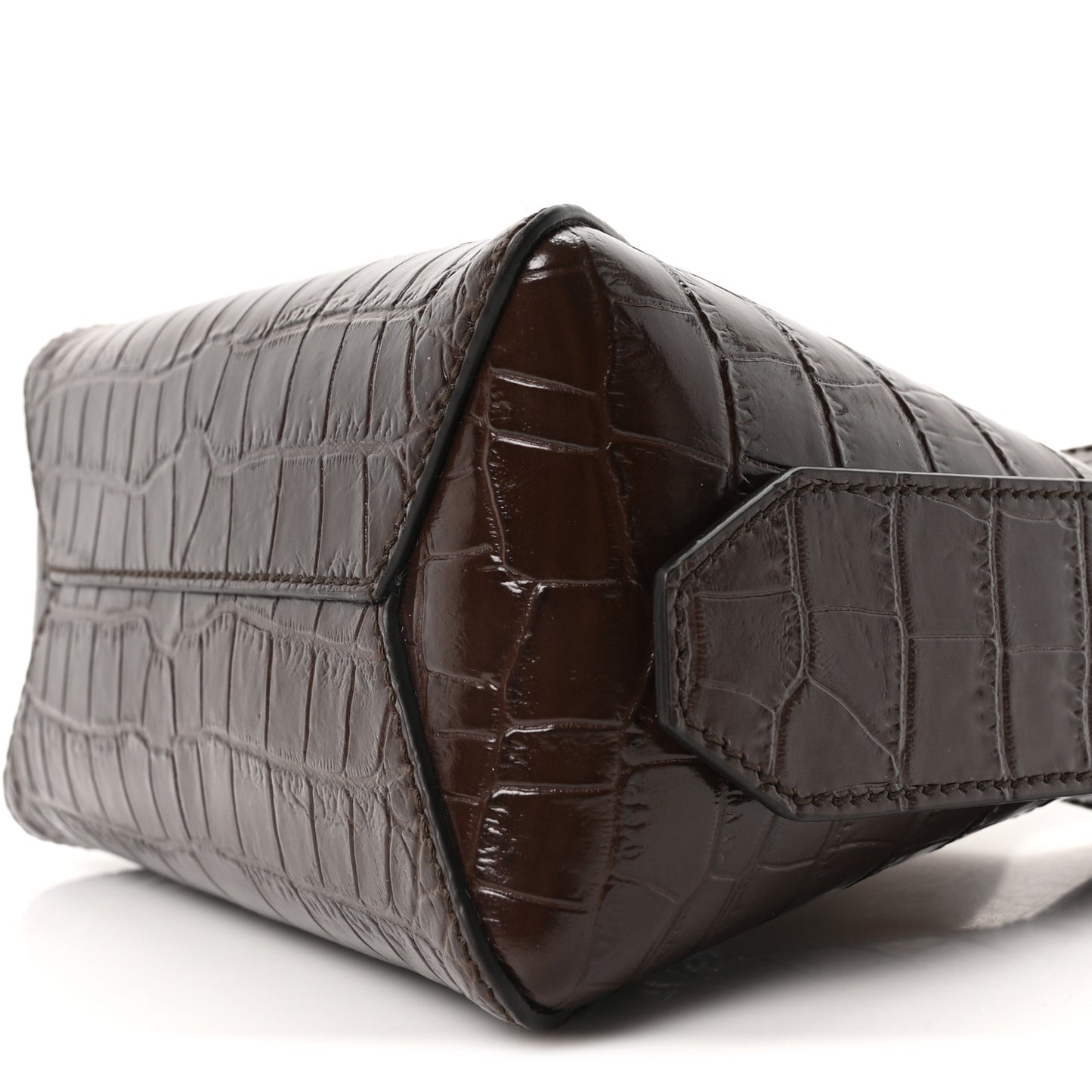 Calfskin Crocodile Embossed Small Diamond Hobo Chocolate