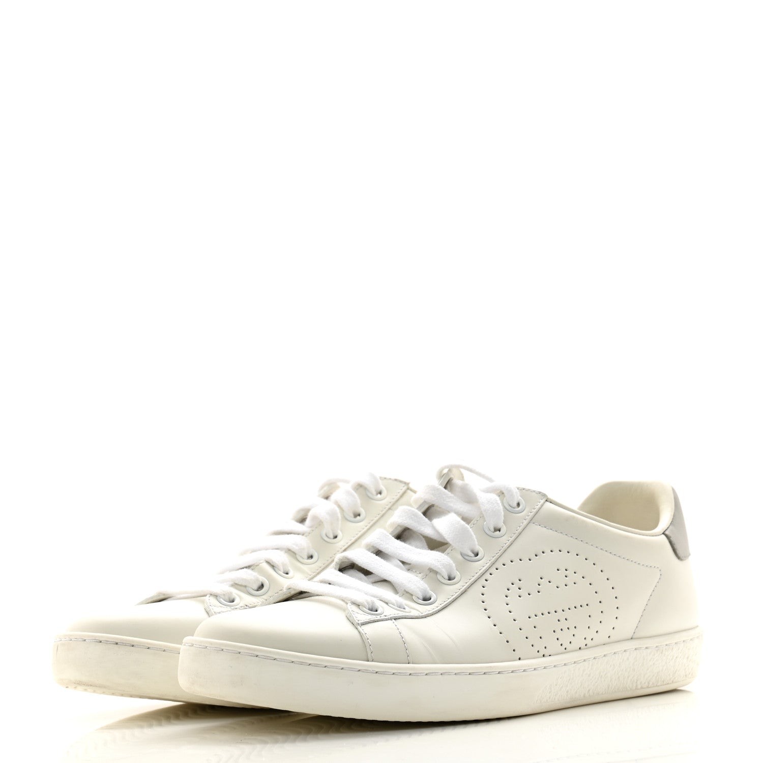Gucci Calfskin Interlocking G Perforated Womens Ace Sneakers 37.5 White Grey Sky 3 of 12