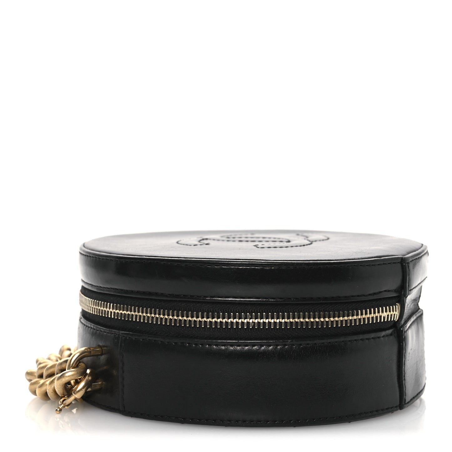 Glazed Calfskin Round As Earth Evening Bag Black