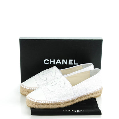 Chanel Patent Sequin CC Espadrilles 39 White 9 of 9