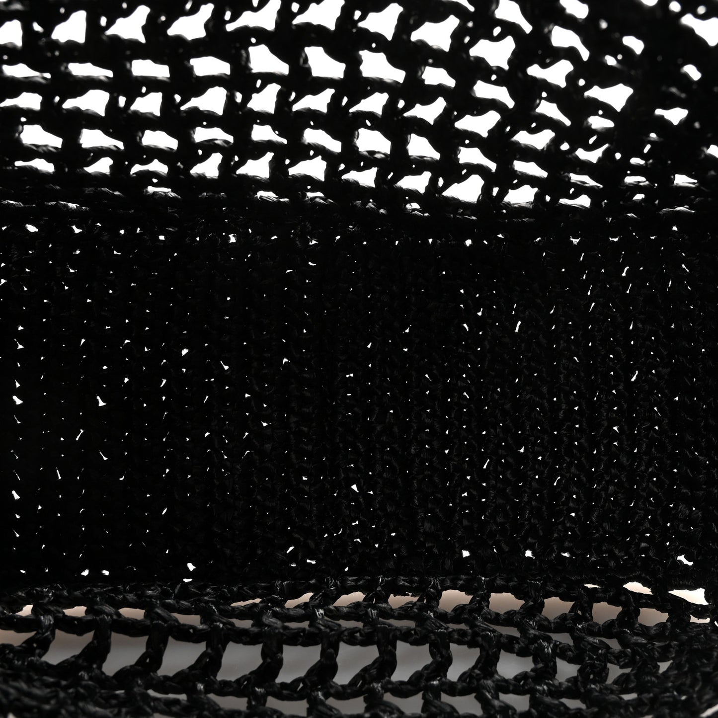 Yarn Raffia Effect Crochet Logo Embroidered Small Tote Bag Black