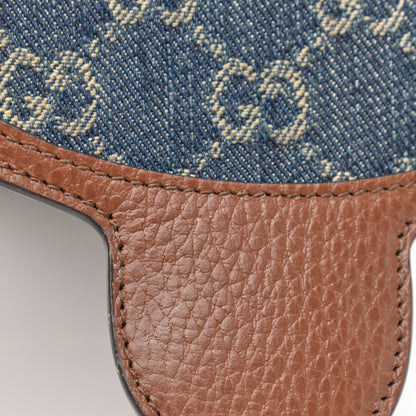 Gucci New Denim GG Monogram Dollar Calfskin Mini Horsebit 1955 Crossbody Bag Blue Tea Cuir Epilog 10 of 13
