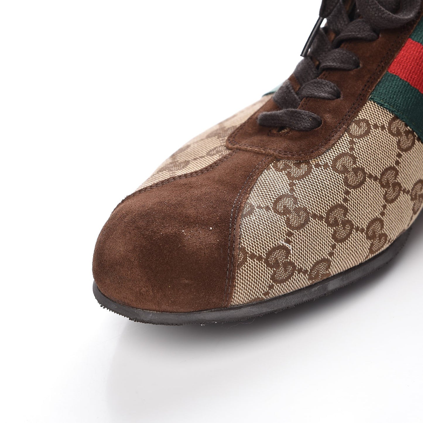 GG Monogram Suede Vintage Web Mens Sneakers 12.5 Dark Chestnut